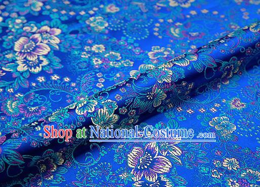 Blue Brocade Chinese Traditional Garment Fabric Classical Peony Pattern Design Satin Cushion Material Drapery