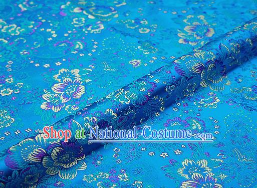 Light Blue Brocade Chinese Traditional Garment Fabric Classical Peony Pattern Design Satin Cushion Material Drapery