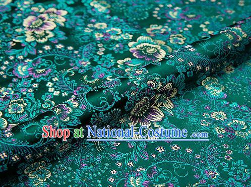 Green Brocade Chinese Traditional Garment Fabric Classical Peony Pattern Design Satin Cushion Material Drapery