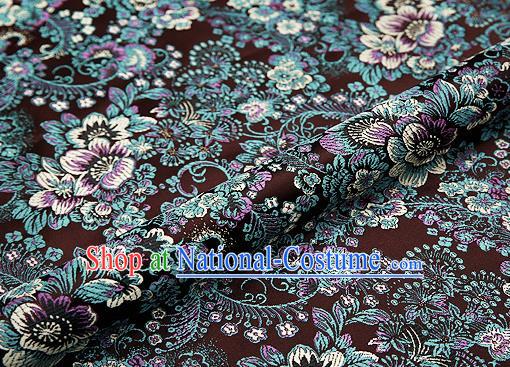 Brown Brocade Chinese Traditional Garment Fabric Classical Peony Pattern Design Satin Cushion Material Drapery