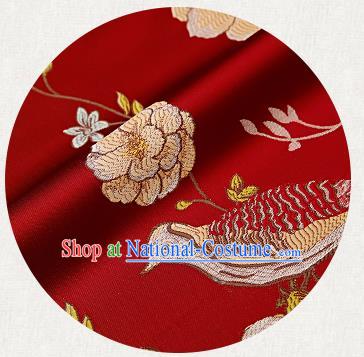 Embroidery Birds Red Brocade Chinese Traditional Garment Fabric Satin Cushion Material Drapery