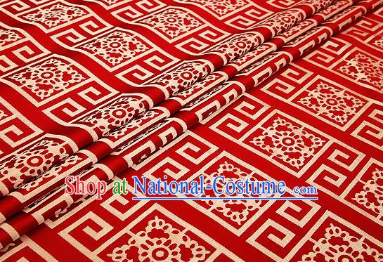 Top Grade Red Brocade Chinese Traditional Garment Fabric Cushion Satin Material Drapery