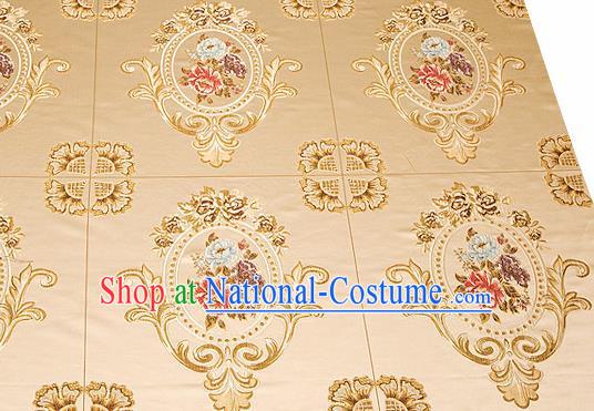 Top Grade Classical Flocked Peony Pattern Light Golden Brocade Chinese Traditional Garment Fabric Cushion Satin Material Drapery