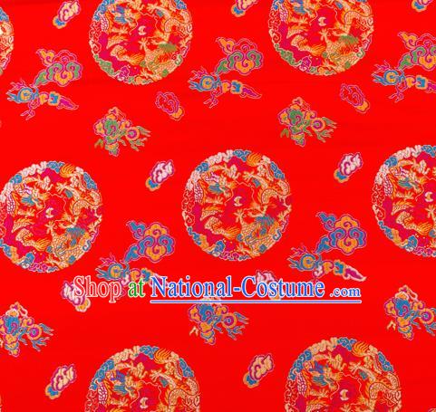 Top Grade Classical Dragons Pattern Red Nanjing Brocade Chinese Traditional Garment Fabric Tang Suit Satin Material Drapery