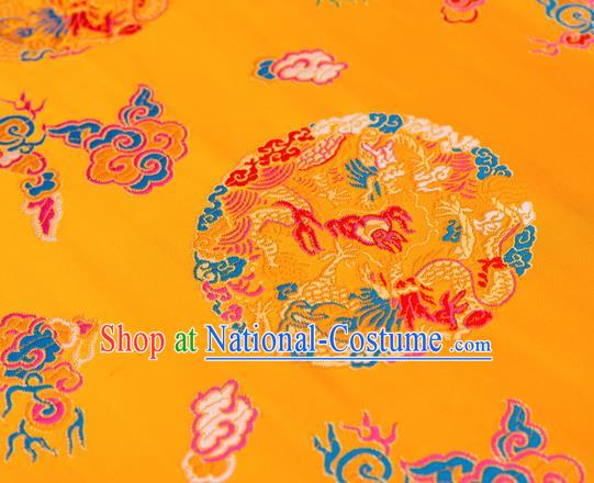 Top Grade Classical Dragons Pattern Yellow Nanjing Brocade Chinese Traditional Garment Fabric Tang Suit Satin Material Drapery