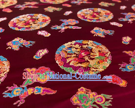 Top Grade Classical Dragons Pattern Fuchsia Nanjing Brocade Chinese Traditional Garment Fabric Tang Suit Satin Material Drapery