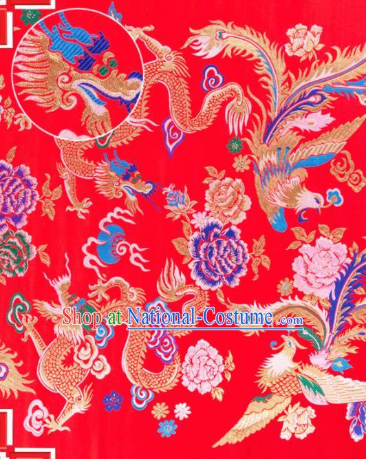 Top Grade Classical Dragon Phoenix Pattern Red Nanjing Brocade Chinese Traditional Garment Fabric Tang Suit Satin Material Drapery