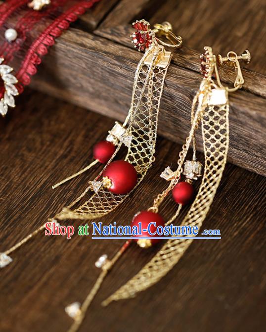 Top Grade Handmade Golden Earrings Bride Jewelry Accessories for Women