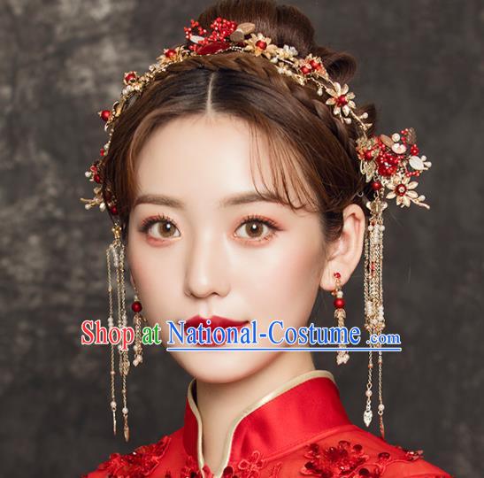 Chinese Traditional Xiuhe Suit Handmade Hair Accessories Ancient Palace Golden Hairpins for Women