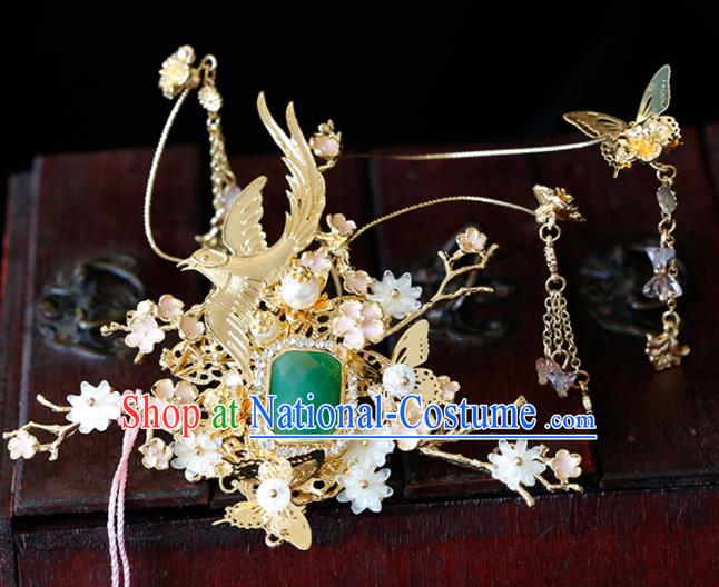 Chinese Traditional Xiuhe Suit Jade Hairpins Ancient Bride Handmade Hair Accessories for Women