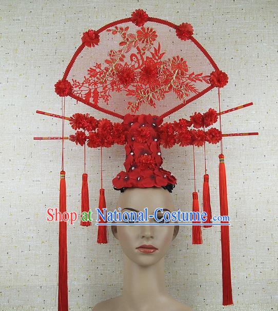 Top Grade Chinese Handmade Red Tassel Headdress Traditional Hair Accessories for Women