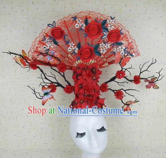 Top Grade Handmade Chinese Red Roses Hair Clasp Headdress Traditional Hair Accessories for Women