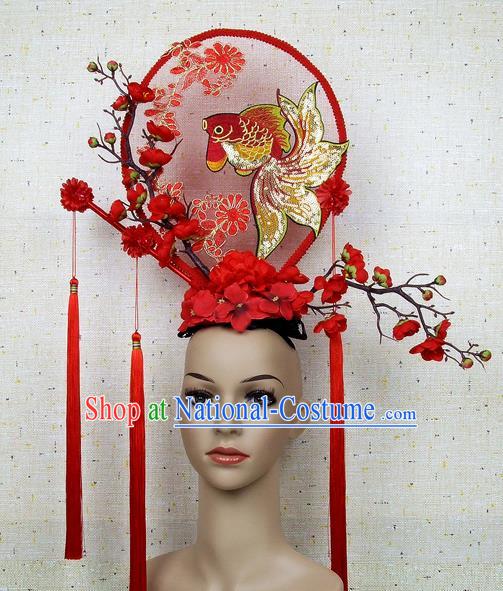 Top Grade Handmade Chinese Embroidered Goldfish Palace Hair Clasp Headdress Traditional Hair Accessories for Women