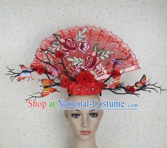 Top Grade Handmade Chinese Embroidered Peony Palace Hair Clasp Headdress Traditional Hair Accessories for Women