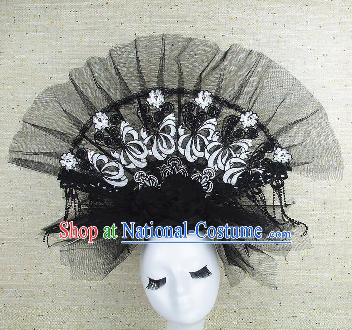 Top Grade Handmade Chinese Black Veil Palace Hair Clasp Traditional Hair Accessories Headdress for Women