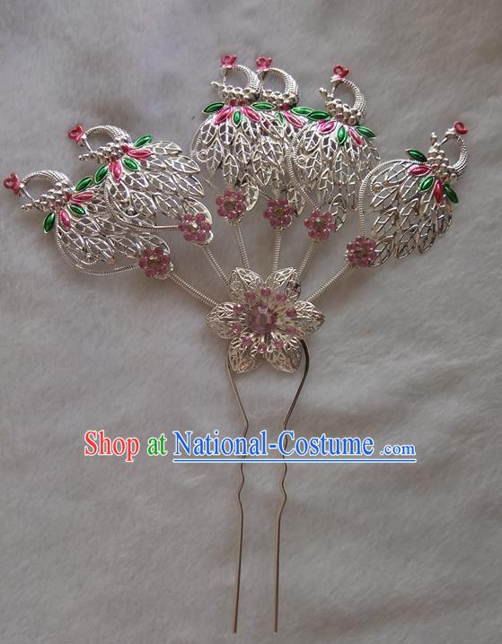 Chinese Ethnic Dai Nationality Hair Accessories Traditional Folk Dance Peacock Hairpins for Women