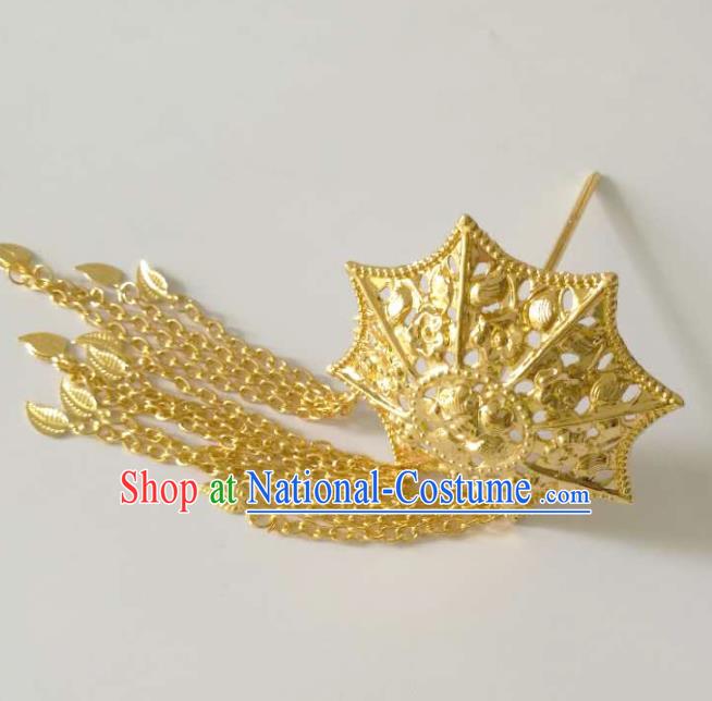 Chinese Ethnic Folk Dance Hair Accessories Traditional Dai Nationality Golden Hairpins for Women