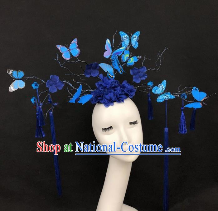 Top Grade Catwalks Hair Accessories Halloween Brazilian Carnival Blue Butterfly Headdress for Kids