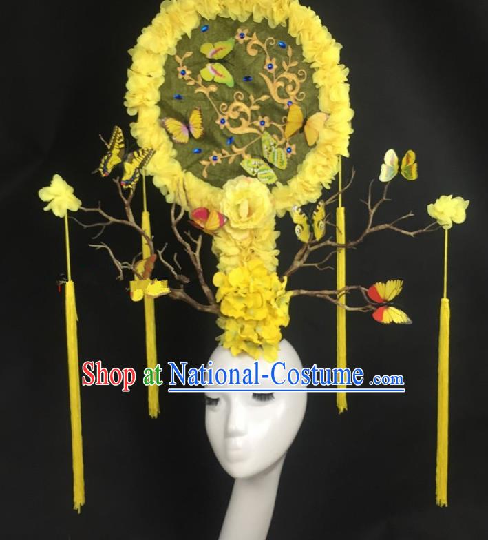 Chinese Traditional Palace Exaggerated Headdress Yellow Flowers Catwalks Hair Accessories for Women