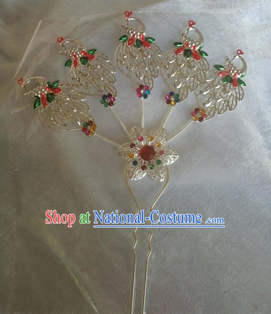 Chinese Ethnic Dai Nationality Hair Accessories Traditional Peacock Hairpins for Women