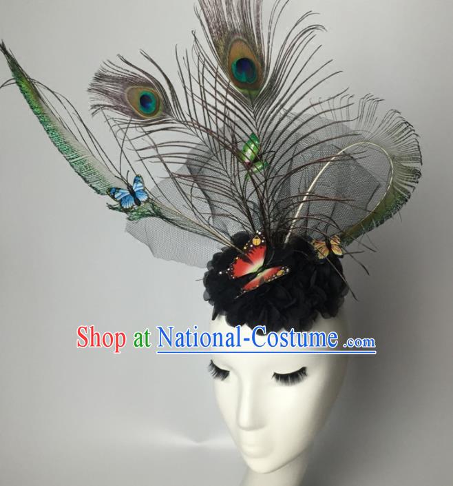 Top Grade Halloween Catwalks Headdress Brazilian Carnival Peacock Feather Hair Accessories for Women