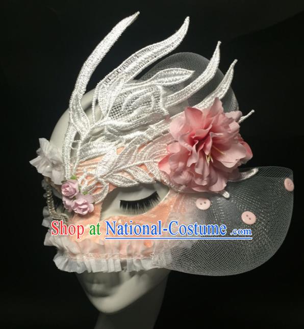 Halloween Exaggerated Accessories Catwalks Pink Lace Peony Masks for Women