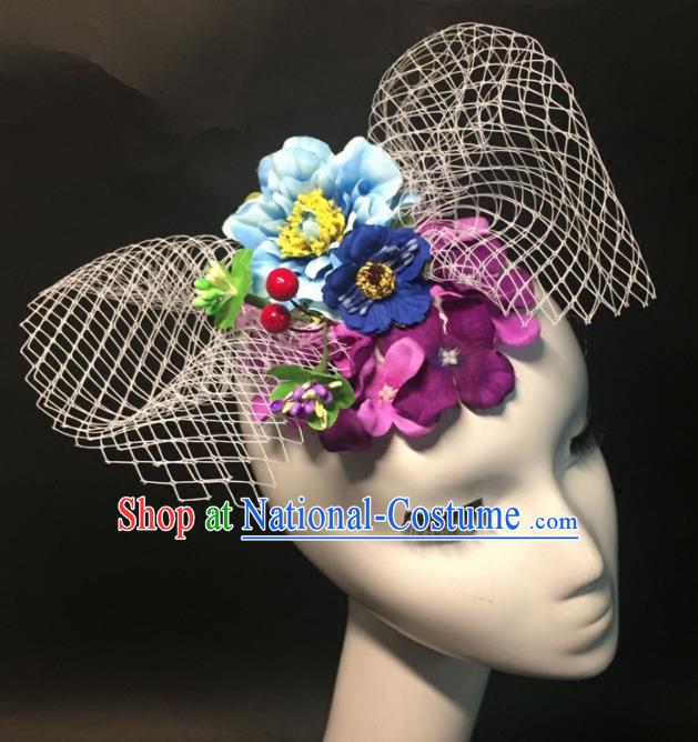 Top Grade Halloween Catwalks Headdress Brazilian Carnival Blue Peony Headwear for Women