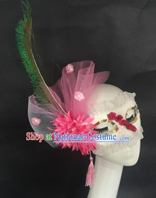 Halloween Exaggerated Accessories Catwalks Pink Veil Peony Masks for Women