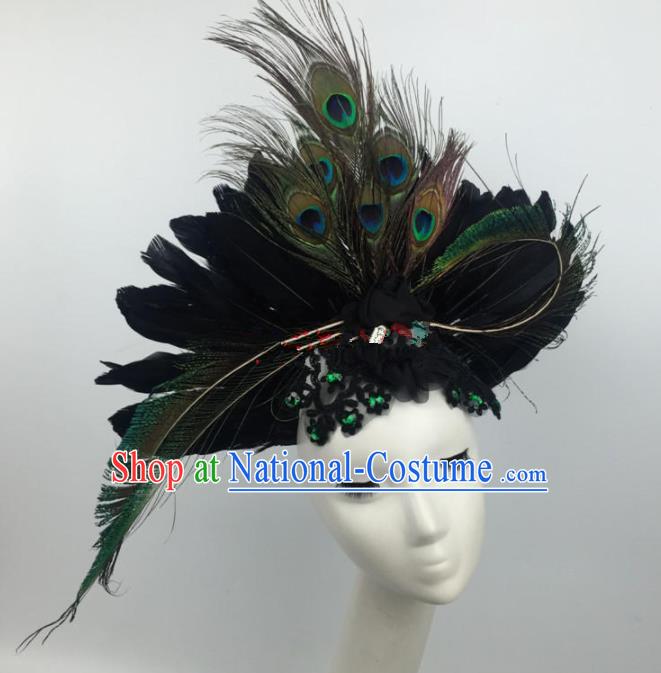 Top Grade Halloween Catwalks Hair Accessories Brazilian Carnival Peacock Feather Headdress for Women