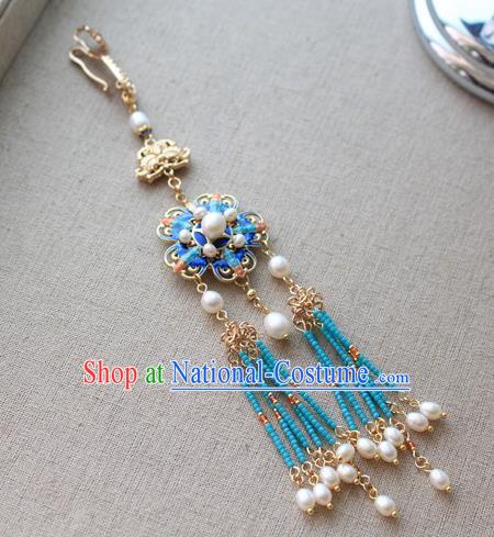 Chinese Classical Jewelry Accessories Traditional Hanfu Blueing Brooch Tassel Pendant for Women