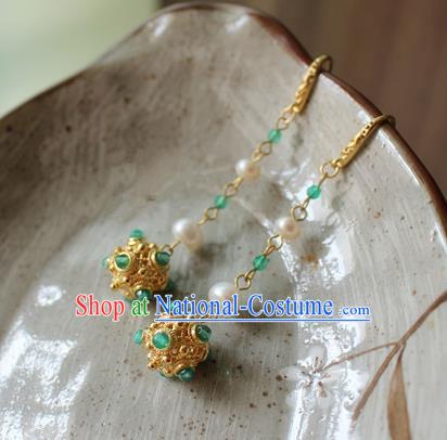 Asian Chinese Traditional Ear Accessories Ancient Hanfu Golden Earrings for Women