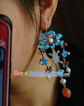 Asian Chinese Traditional Ear Accessories Ancient Hanfu Blueing Earrings for Women