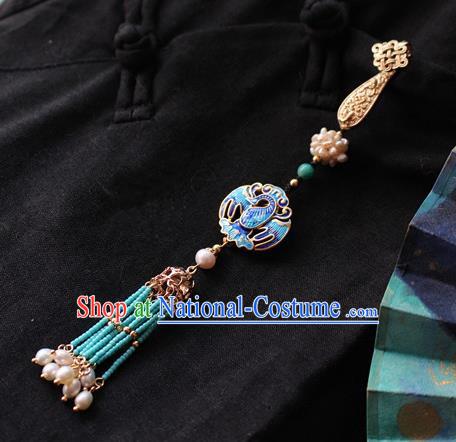 Chinese Classical Jewelry Accessories Traditional Hanfu Blueing Brooch Tassel Pendant for Women