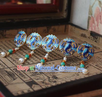 Asian Chinese Traditional Hair Accessories Ancient Hanfu Hairpins Blueing Hair Comb for Women