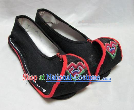 Asian Chinese Traditional Hanfu Shoes Black Canvas Shoes Embroidered Shoes for Women