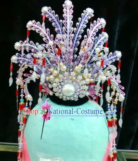 Chinese Classical Beijing Opera Hair Accessories Traditional Ancient Princess Purple Phoenix Coronet for Women