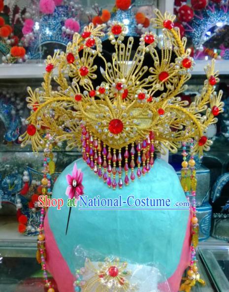 Chinese Classical Beijing Opera Hair Accessories Traditional Ancient Golden Phoenix Coronet for Women