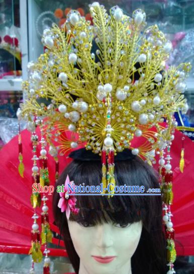 Chinese Classical Beijing Opera Hair Accessories Traditional Ancient Pearls Phoenix Coronet for Women