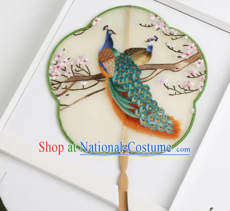 Traditional Chinese Crafts Palace Fans Silk Round Fans Ancient Princess Embroidered Peacock Fan for Women