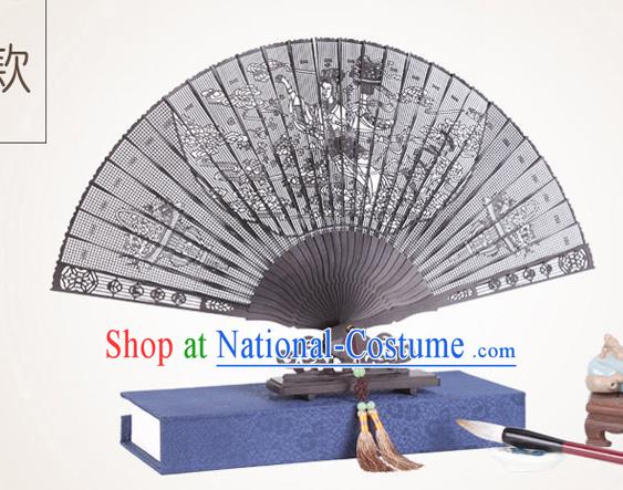 Chinese Traditional Crafts Sandalwood Folding Fans Pierced Peri Fans Accordion Fan