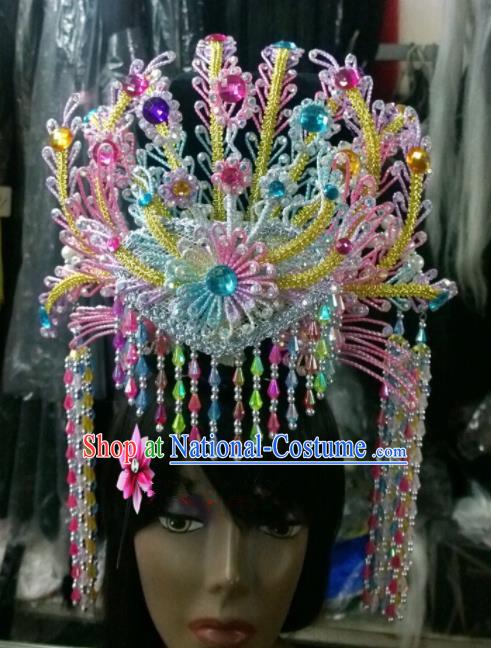 Chinese Classical Princess Hair Accessories Traditional Ancient Beijing Opera Colorful Phoenix Coronet for Women