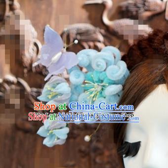 Chinese Ancient Wedding Queen Hair Jewelry Accessories Blue Chrysanthemum Hairpins for Women