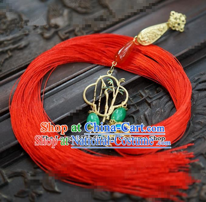 Chinese Traditional Palace Red Tassel Brooch Ancient Bride Hanfu Breastpin Jewelry Accessories for Women