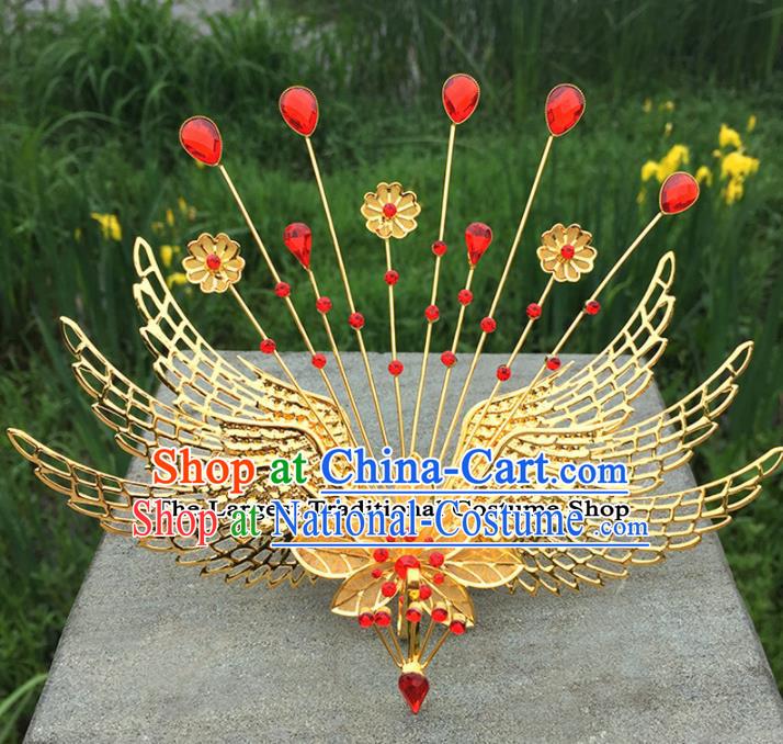 Chinese Ancient Tang Dynasty Queen Hair Accessories Golden Phoenix Hairpins for Women