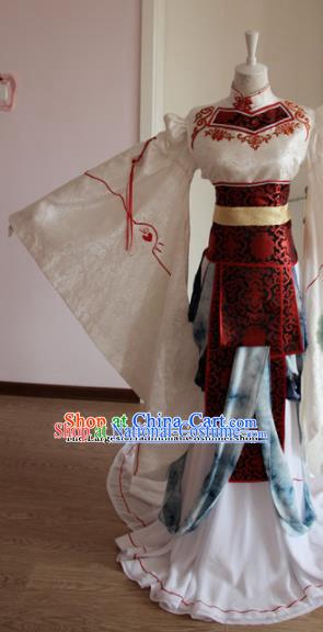 Chinese Traditional Cosplay Princess Costumes Ancient Female Swordsman White Dress for Women