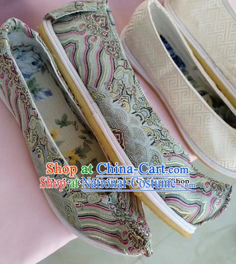 Chinese Traditional Hanfu Shoes Grey Embroidered Shoes Handmade Cloth Shoes for Women