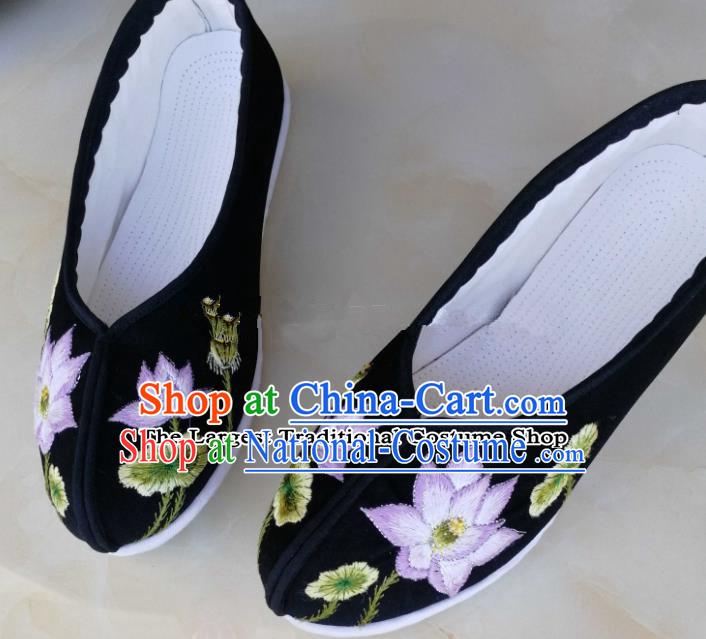 Chinese Traditional Hanfu Shoes Embroidered Lotus Shoes Handmade Cloth Shoes for Women