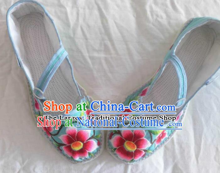 Chinese Traditional Hanfu Shoes Embroidered Blue Shoes Handmade Cloth Shoes for Women