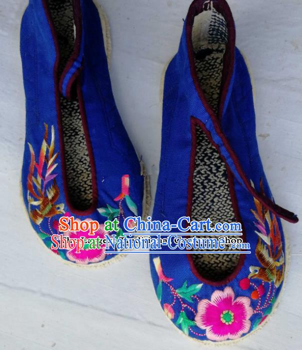 Chinese Traditional Hanfu Shoes Embroidered Royalblue Shoes Handmade Cloth Shoes for Women