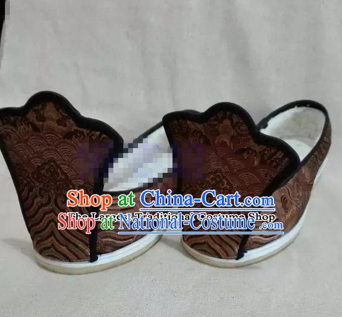 Chinese Traditional Hanfu Shoes Ancient Princess Brown Embroidered Shoes Handmade Shoes for Women